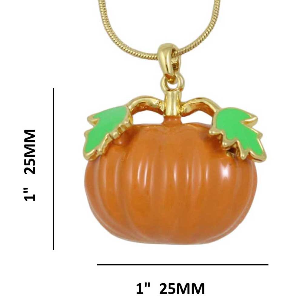 Orange Enamel Pumpkin Pendant with Gold-plated Chain with measurements - Lilylin Designs