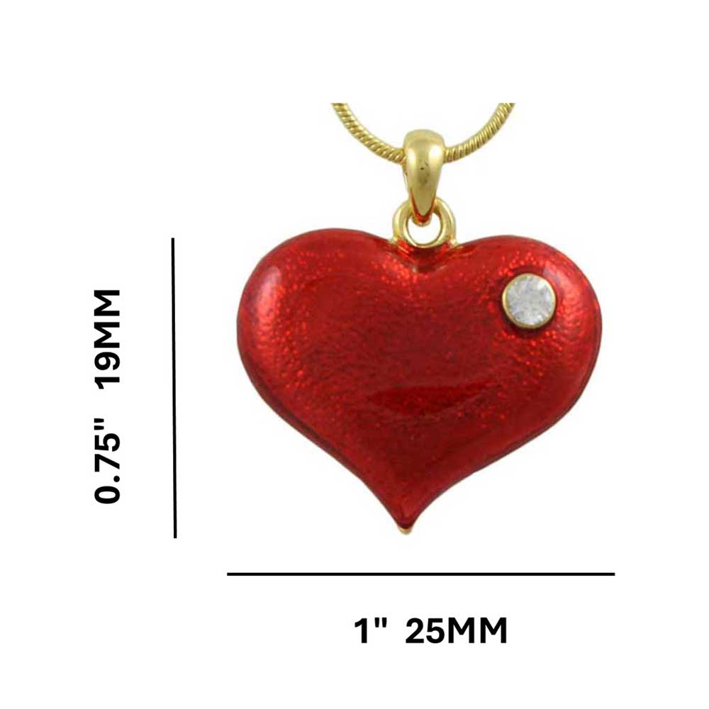 Red Enamel and Crystal Heart Pendant with Chain with measurements - Lilylin Designs