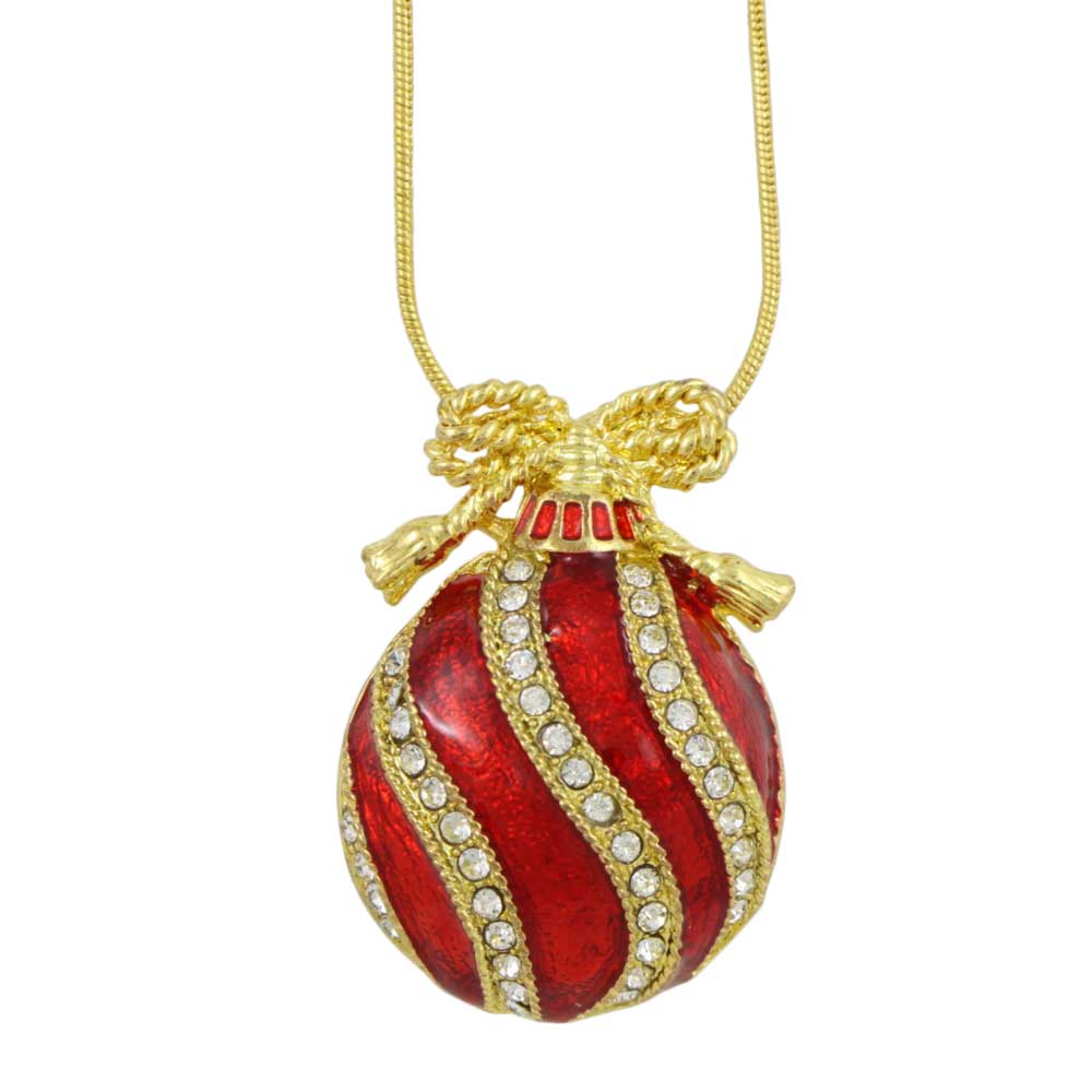 Red Christmas Ornament Pendant on Gold Chain - Lilylin Designs