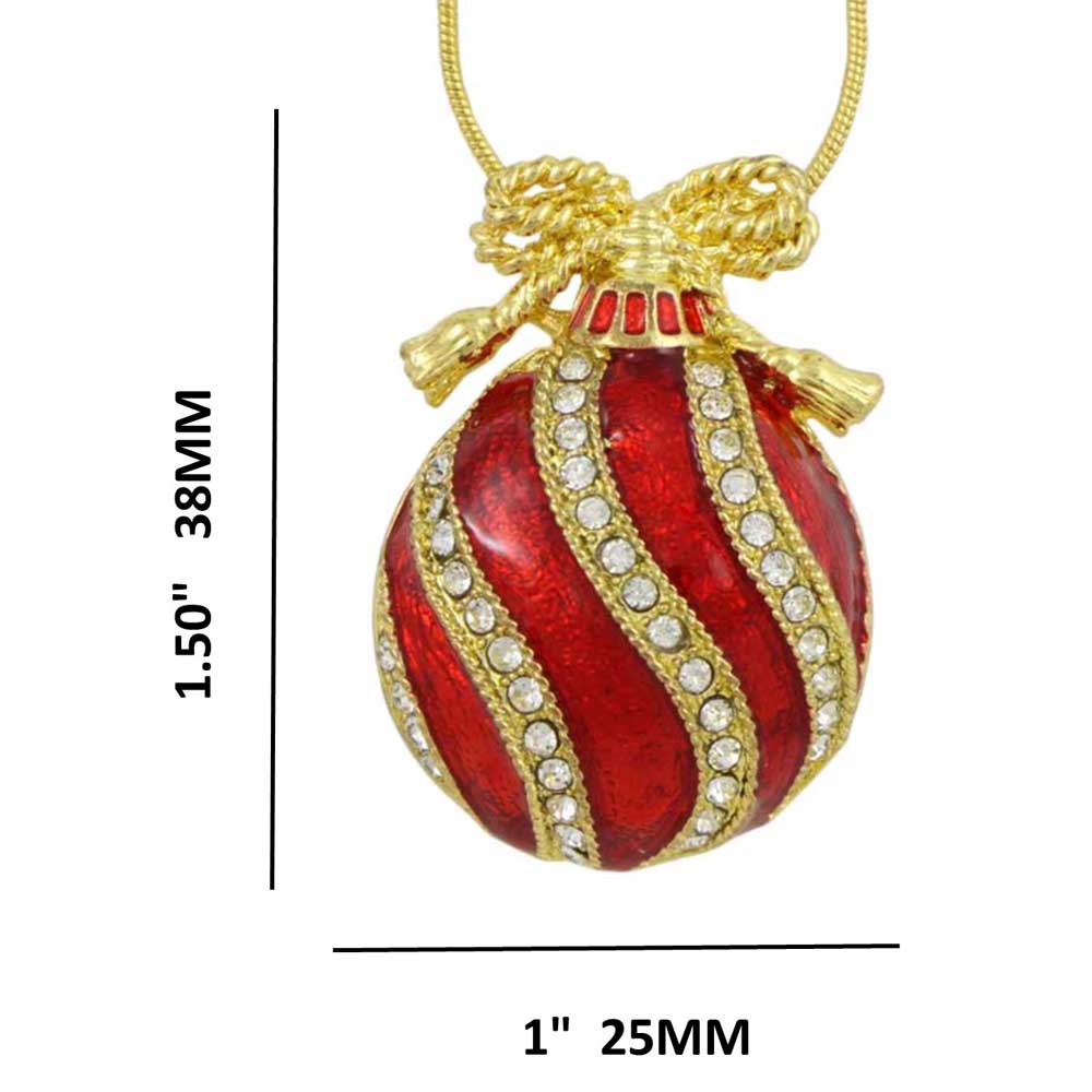 Red Christmas Ornament Pendant on Gold Chain with measurements - Lilylin Designs