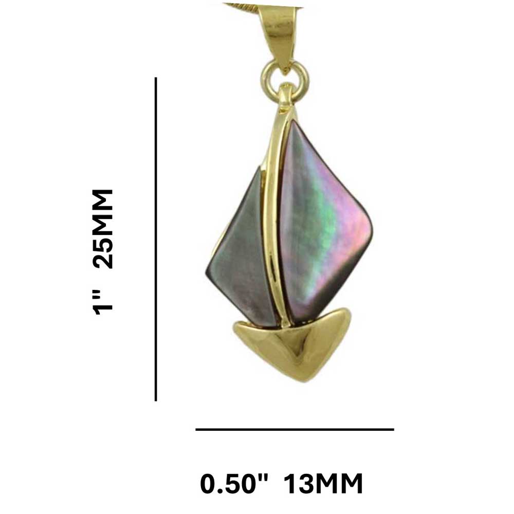 Natural Shell Sailboat Pendant on Gold  Chain shown with measurements - Lilylin Designs