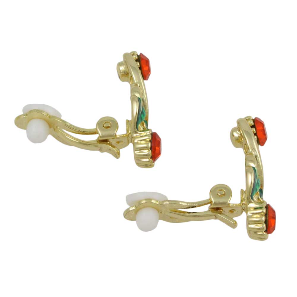 Side view of Red Holly Berries with Green Leaves Clip Earring - Lilylin Designs