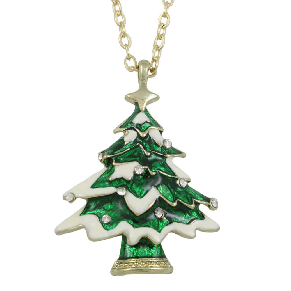 Green Christmas Tree Pendant with Gold Chain - Lilylin Designs