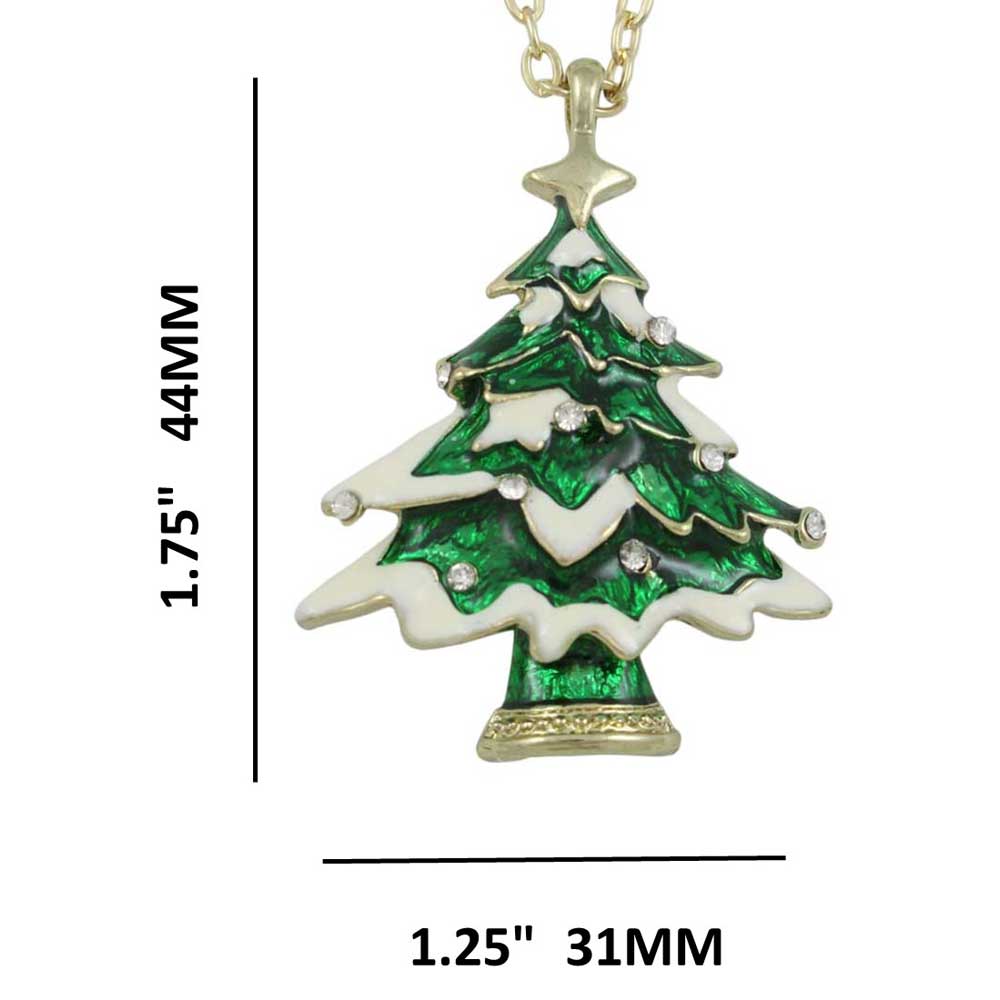 Green Christmas Tree Pendant with Gold Chain with measurements - Lilylin Designs