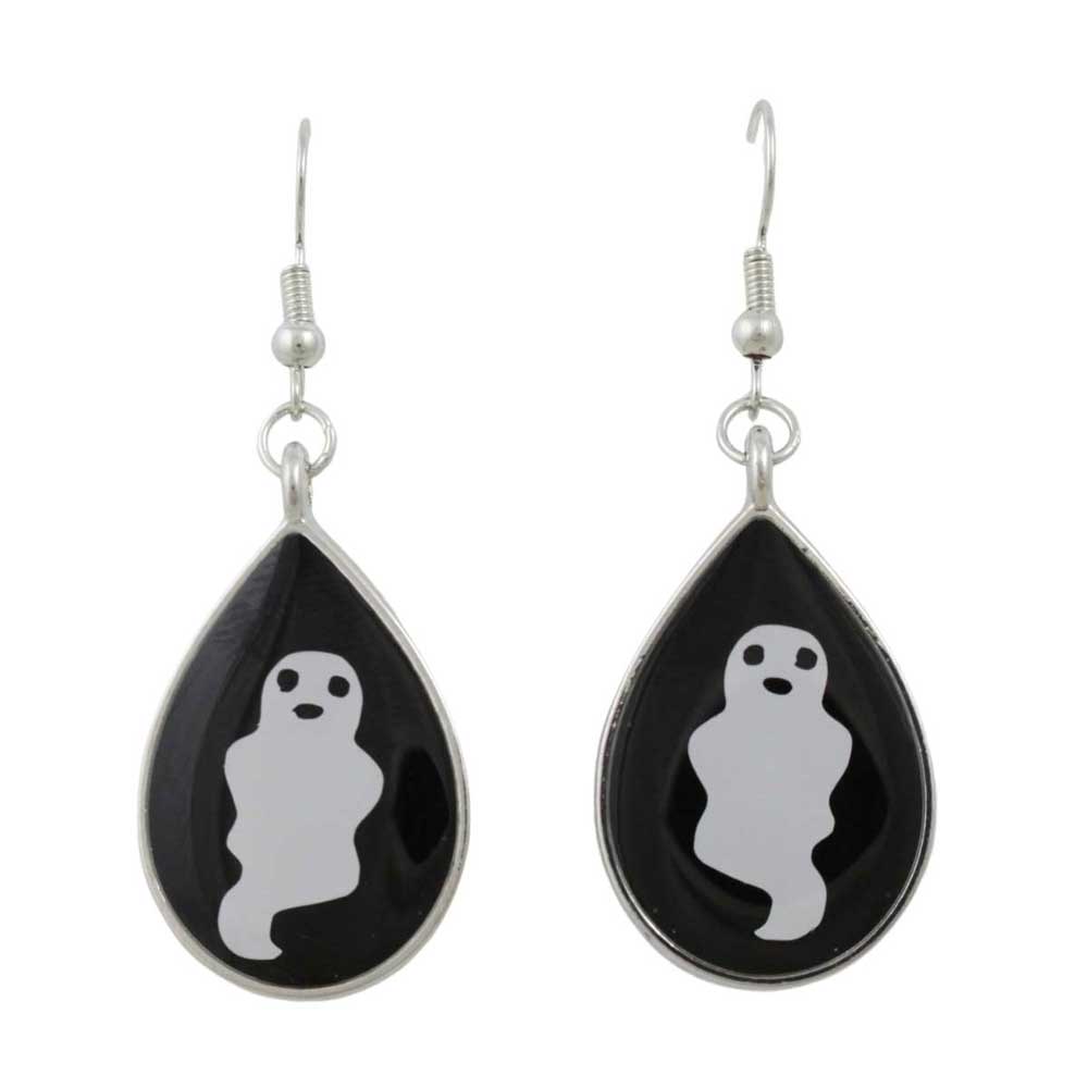 Teardrop-shaped earrings with ghost design on a white background - Lilylin Designs