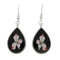 Black Teardrop-shaped earrings with white and pink orchid - Lilylin Designs