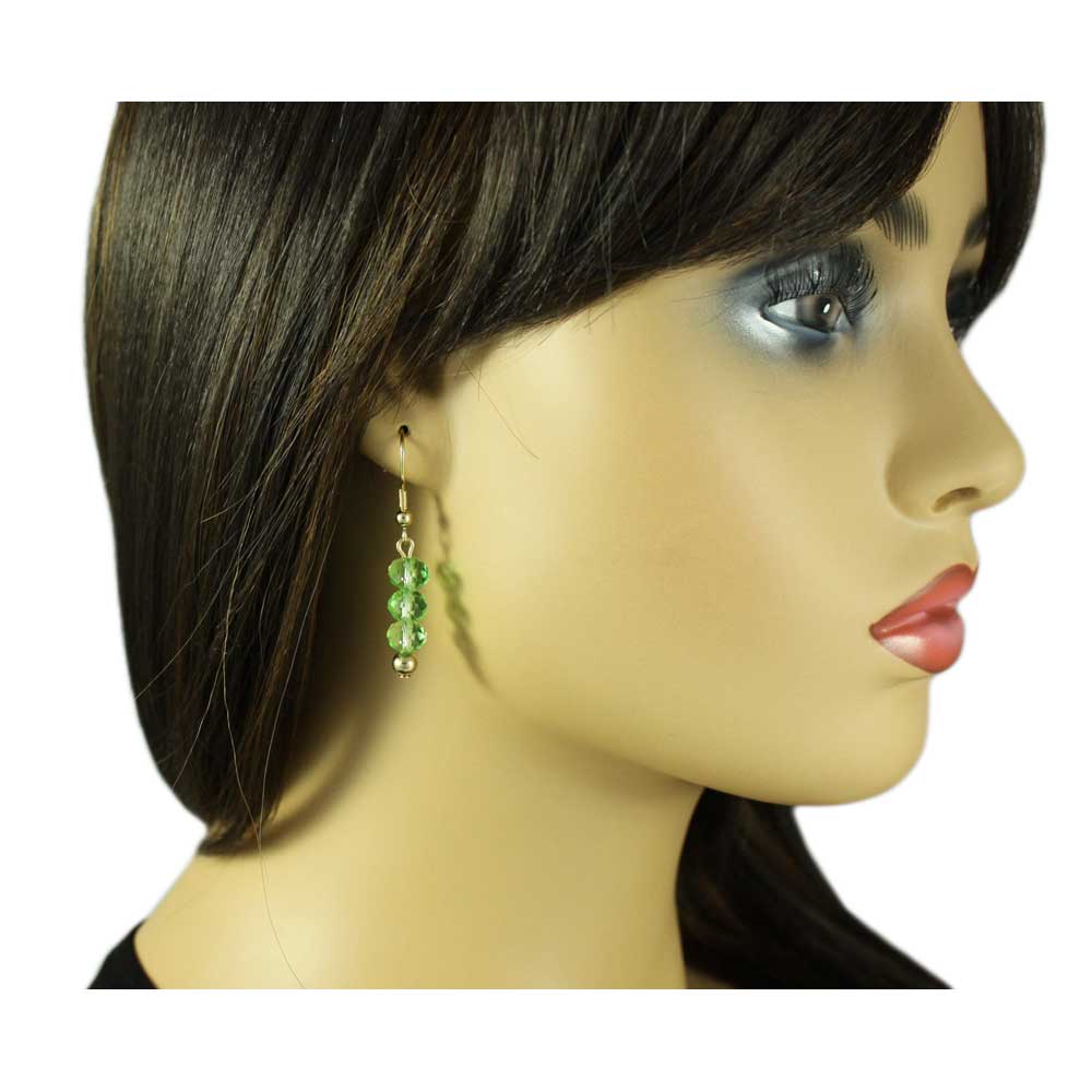 Green Bead Dangling Fishhook Pierced Earring - BG401GE - Lilylin Designs