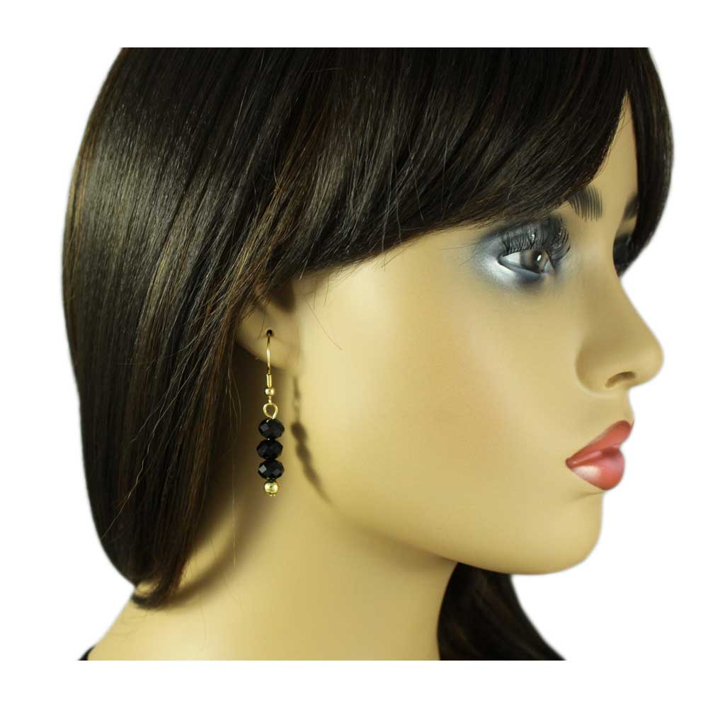 Black Bead Dangling Fishhook Pierced Earring - BG401JE - Lilylin Designs