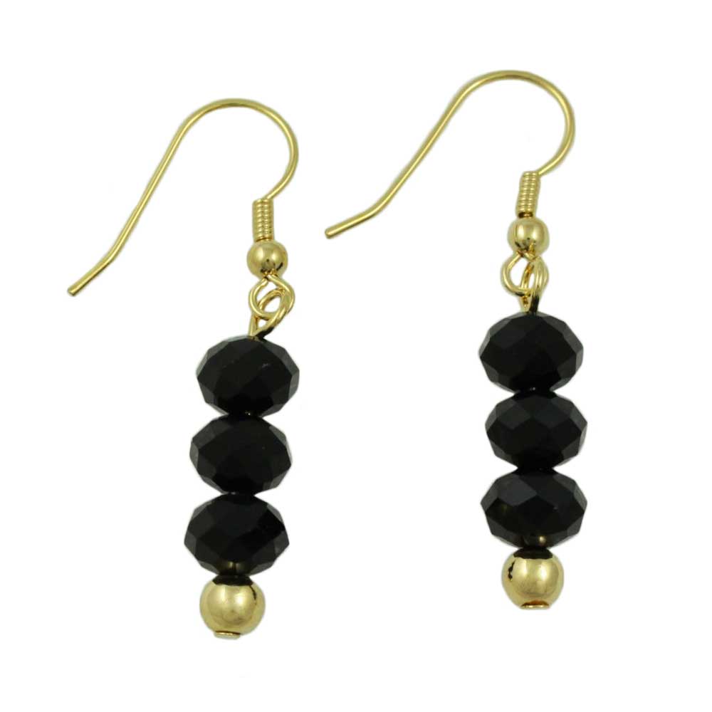 Black Bead Dangling Fishhook Pierced Earring - BG401JE - Lilylin Designs