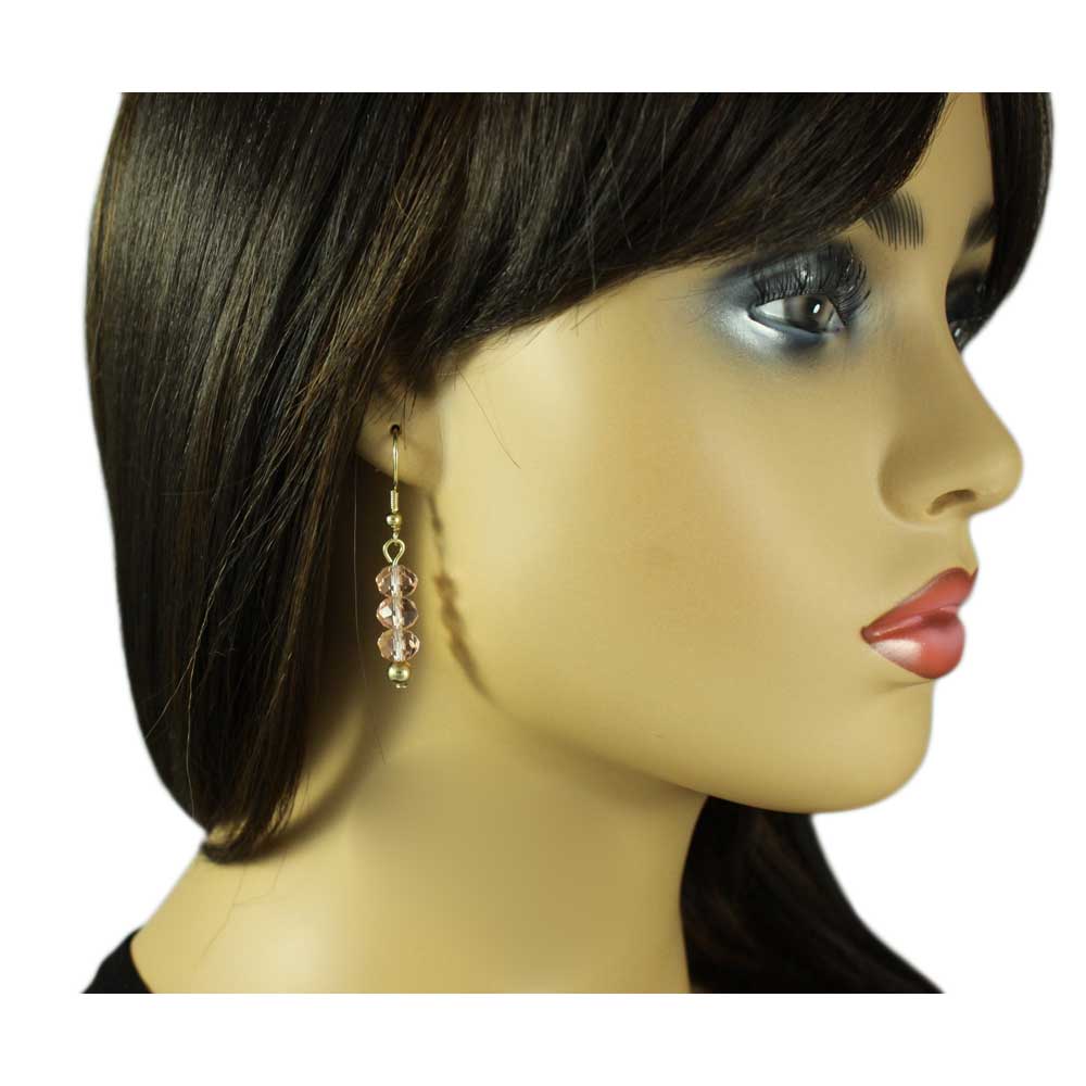 Light Pink Bead Dangling Fishhook Pierced Earring - BG401PE - Lilylin Designs