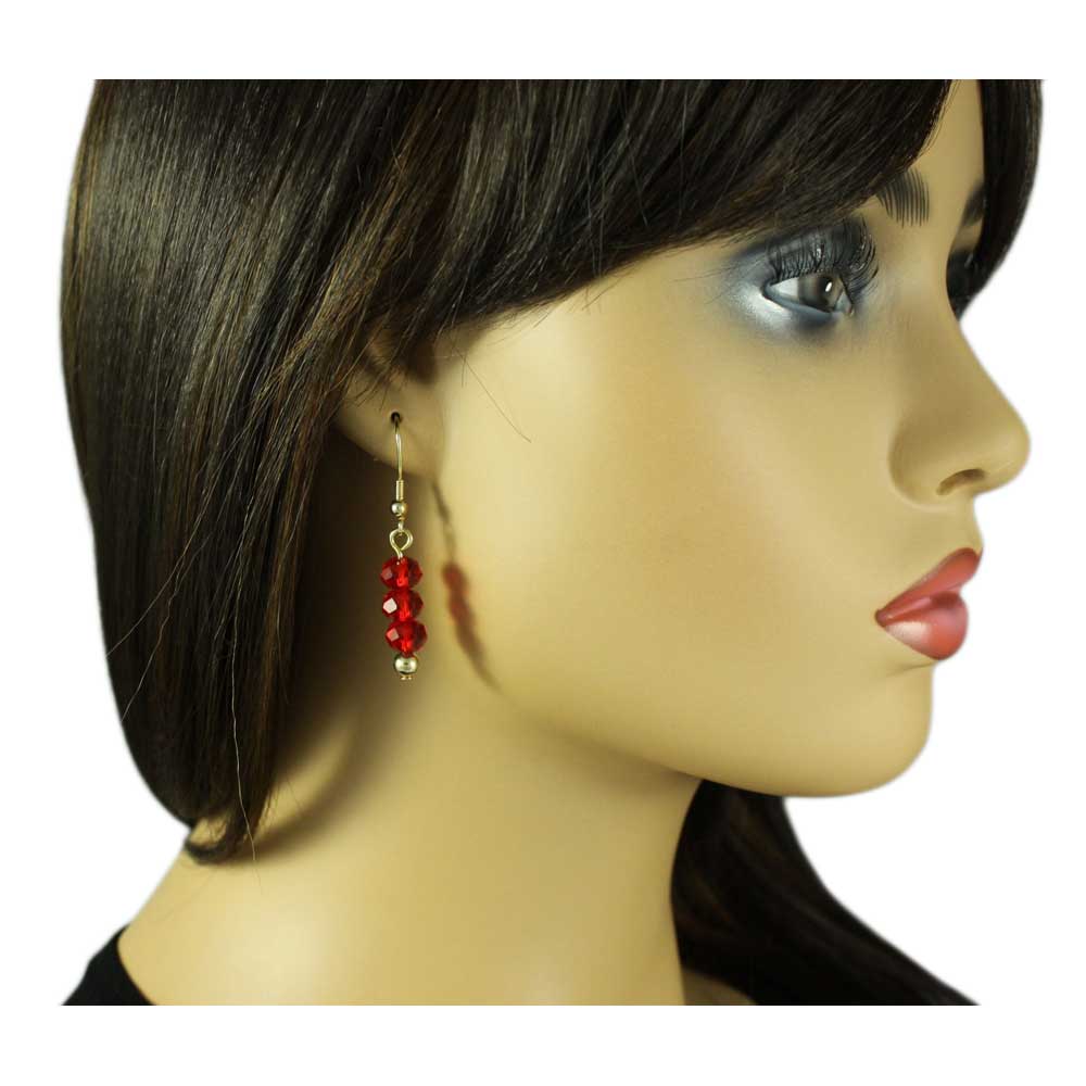 Red Bead Dangling Fishhook Pierced Earring - BG401RE - Lilylin Designs