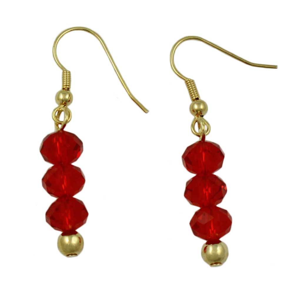 Red Bead Dangling Fishhook Pierced Earring - BG401RE - Lilylin Designs
