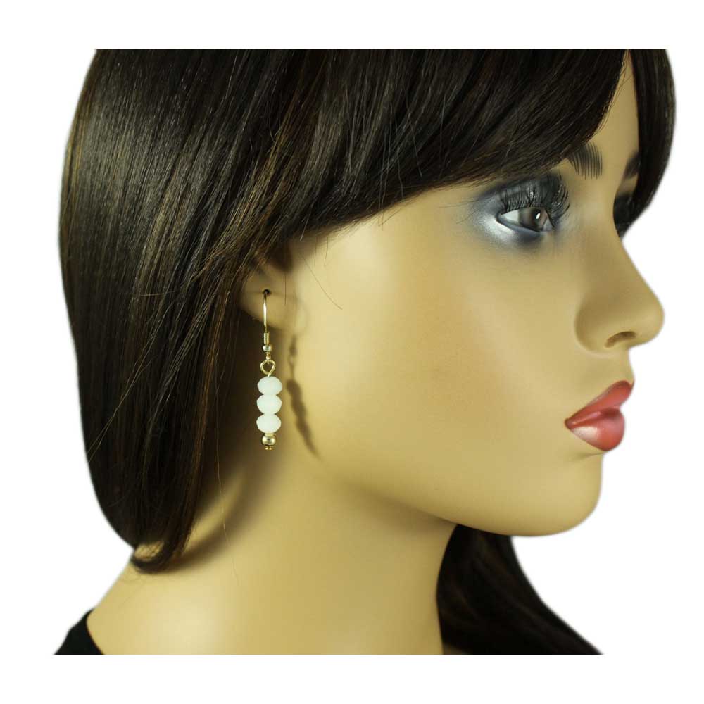 White Bead Dangling Fishhook Pierced Earring - BG401WE - Lilylin Designs