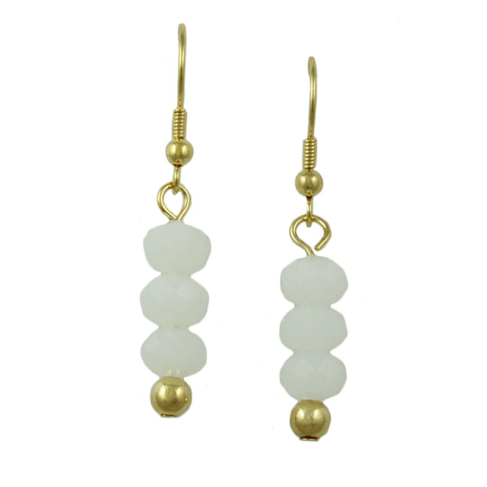 White Bead Dangling Fishhook Pierced Earring - BG401WE - Lilylin Designs