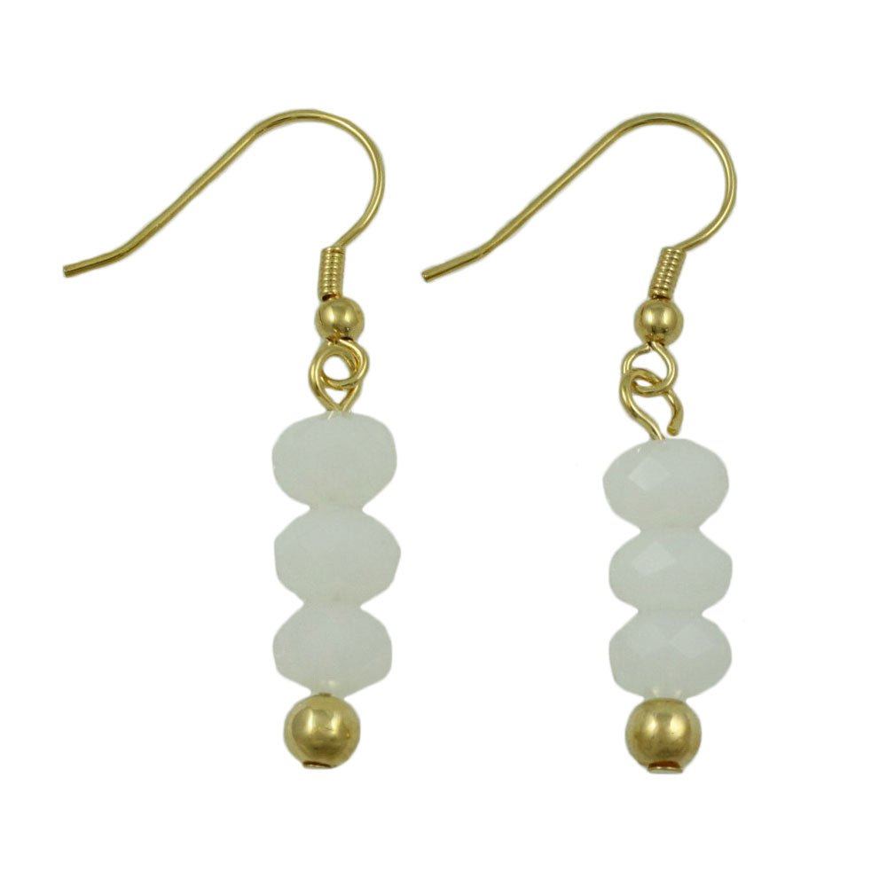 White Bead Dangling Fishhook Pierced Earring - BG401WE - Lilylin Designs