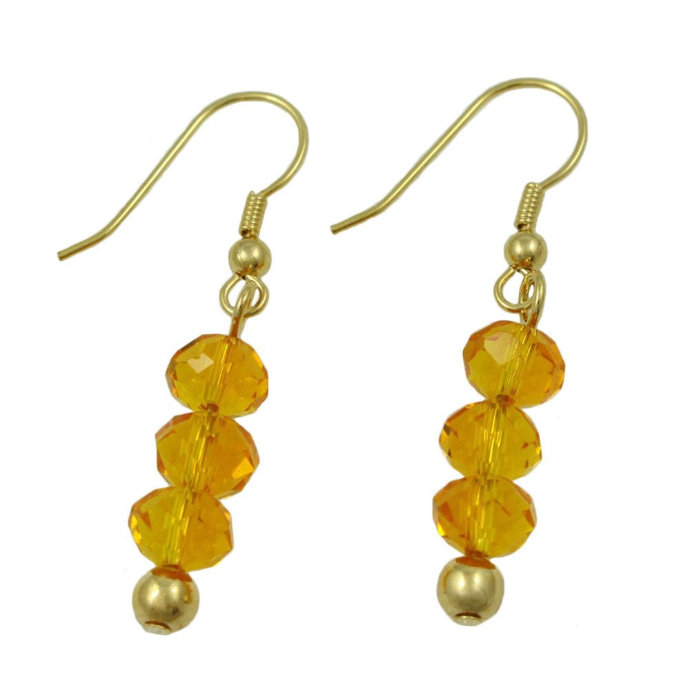 Yellow Bead Dangling Fishhook Pierced Earring - BG401YE - Lilylin Designs
