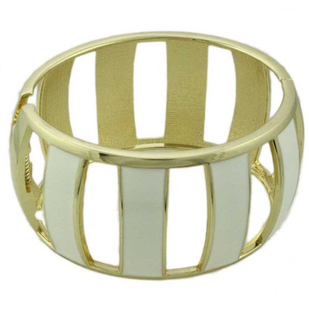 Lilylin Designs Cream Enamel Trimmed with Gold Caged Hinged Bangle