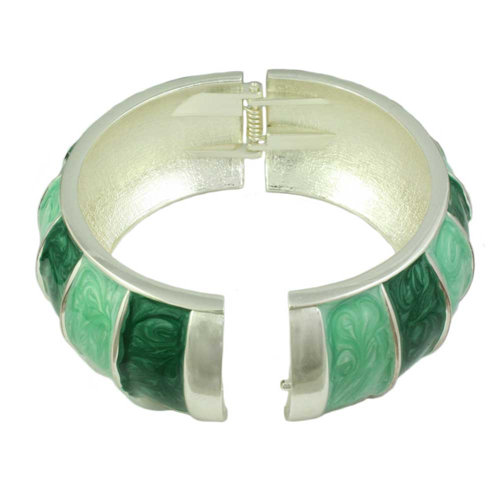 Light and Dark Green Striped Enamel Hinged Bangle - BG503 - Lilylin Designs