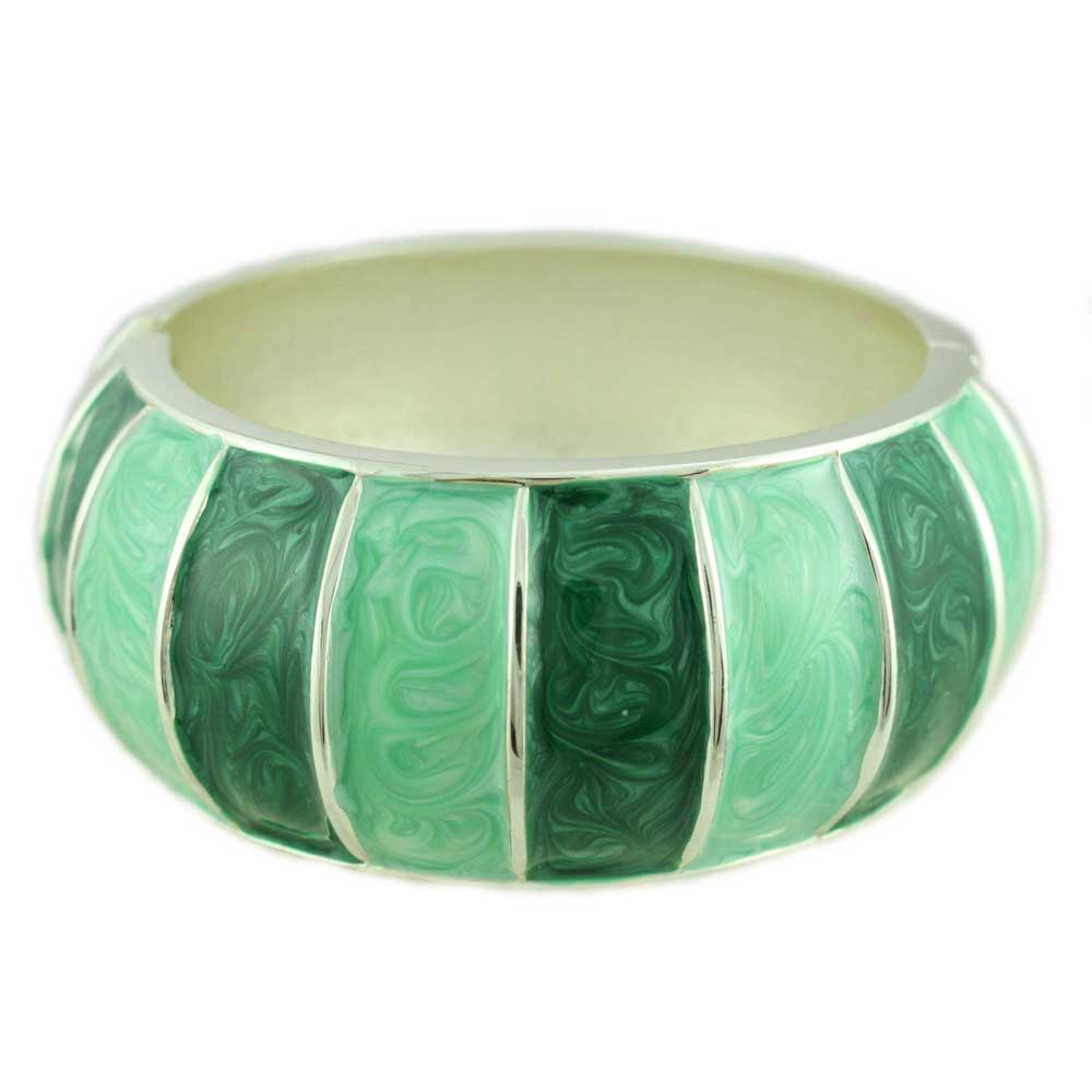 Light and Dark Green Striped Enamel Hinged Bangle - BG503 - Lilylin Designs