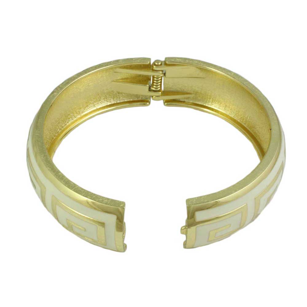 Cream and Gold Greek Key Hinged Bangle - BG526 - Lilylin Designs
