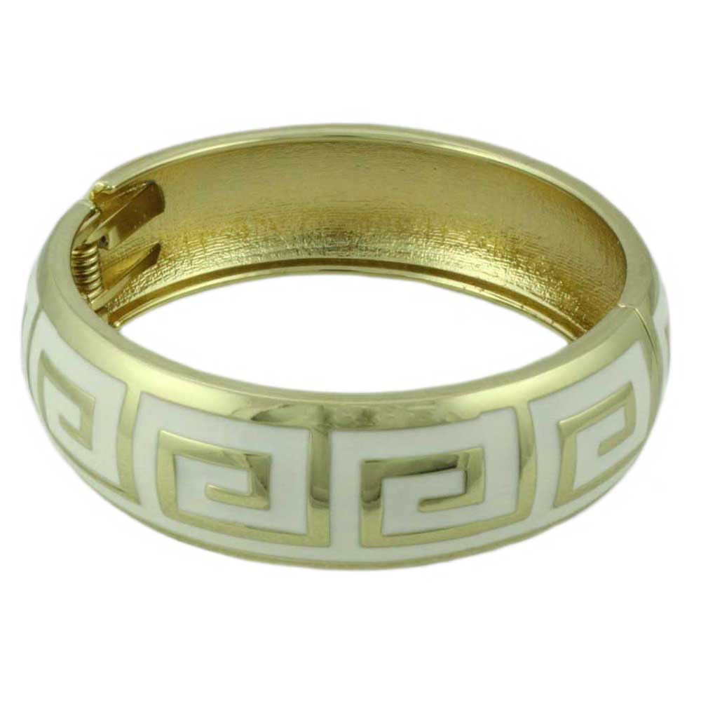 Lilylin Designs Cream and Gold Greek Key Hinged Bangle