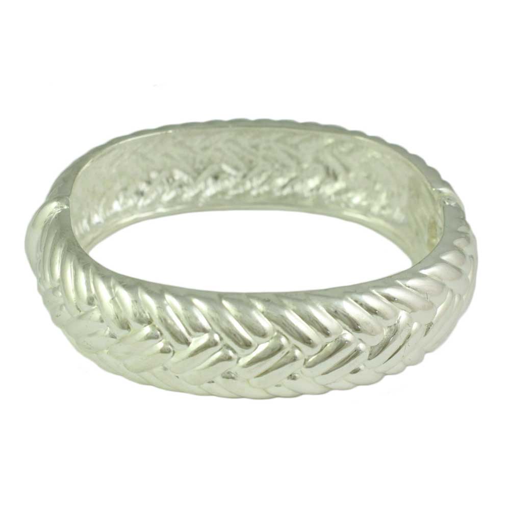 Lilylin Designs Matte and Shiny Silver-tone Braided Look Hinged Bangle