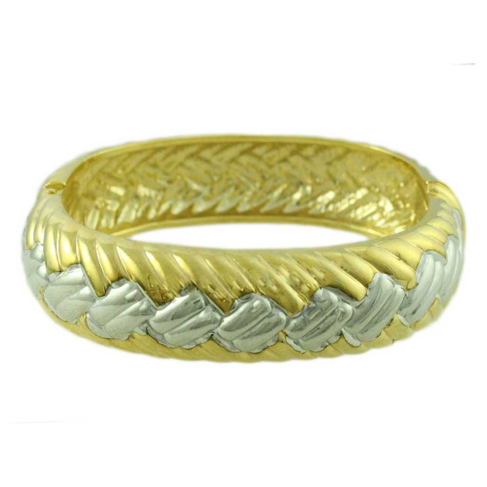 Lilylin Designs Gold and Silver Wide Braided Hinged Bangle