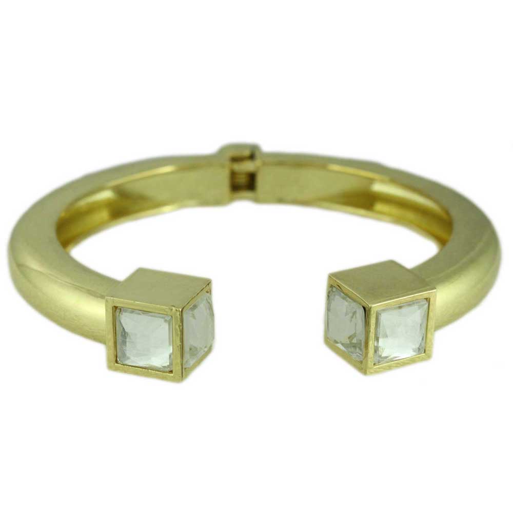 Lilylin Designs Gold Hinged Bangle with Large Clear Stone Cube