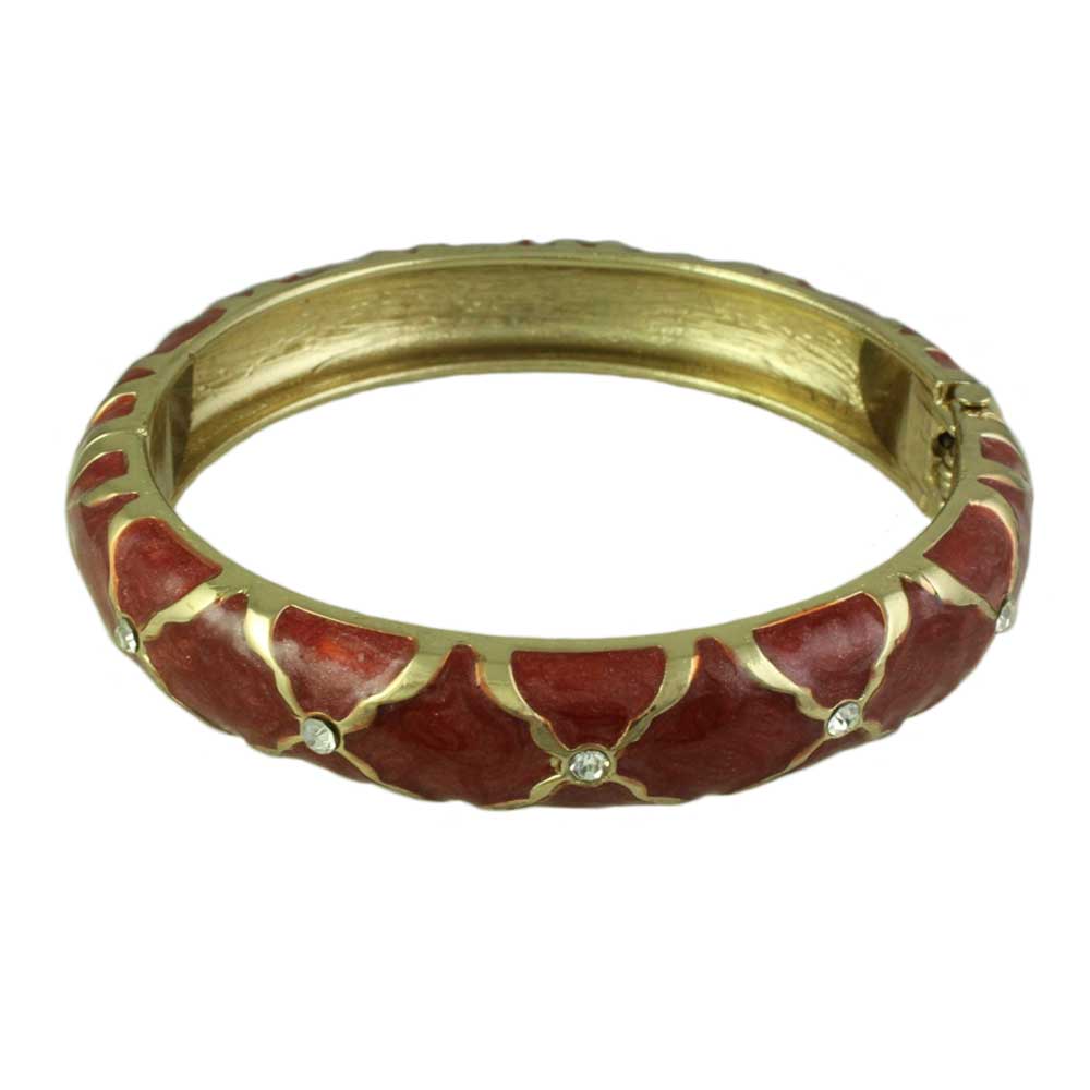 Lilylin Designs Brown Enamel with Gold X and Crystals Hinged Bangle
