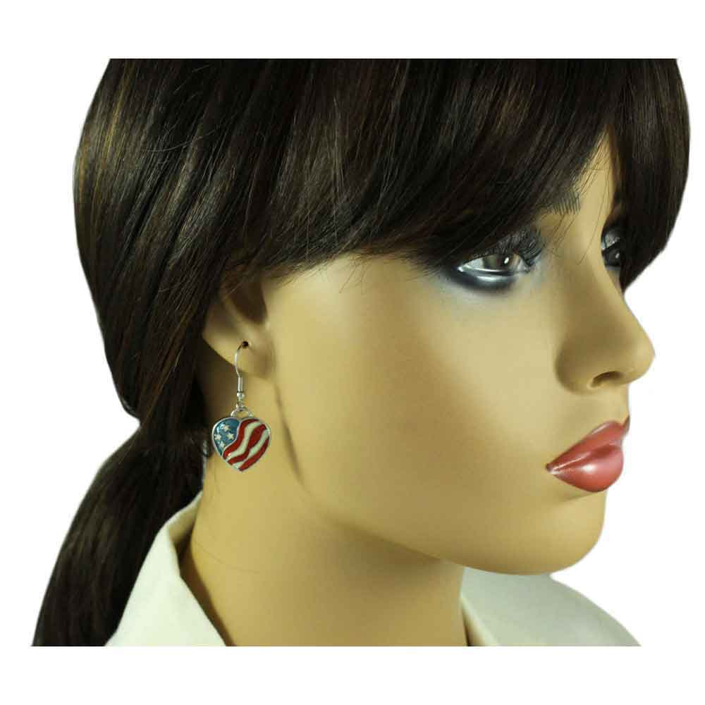 Patriotic Red White Blue Heart Dangling Pierced Earring - BT701E - Lilylin Designs