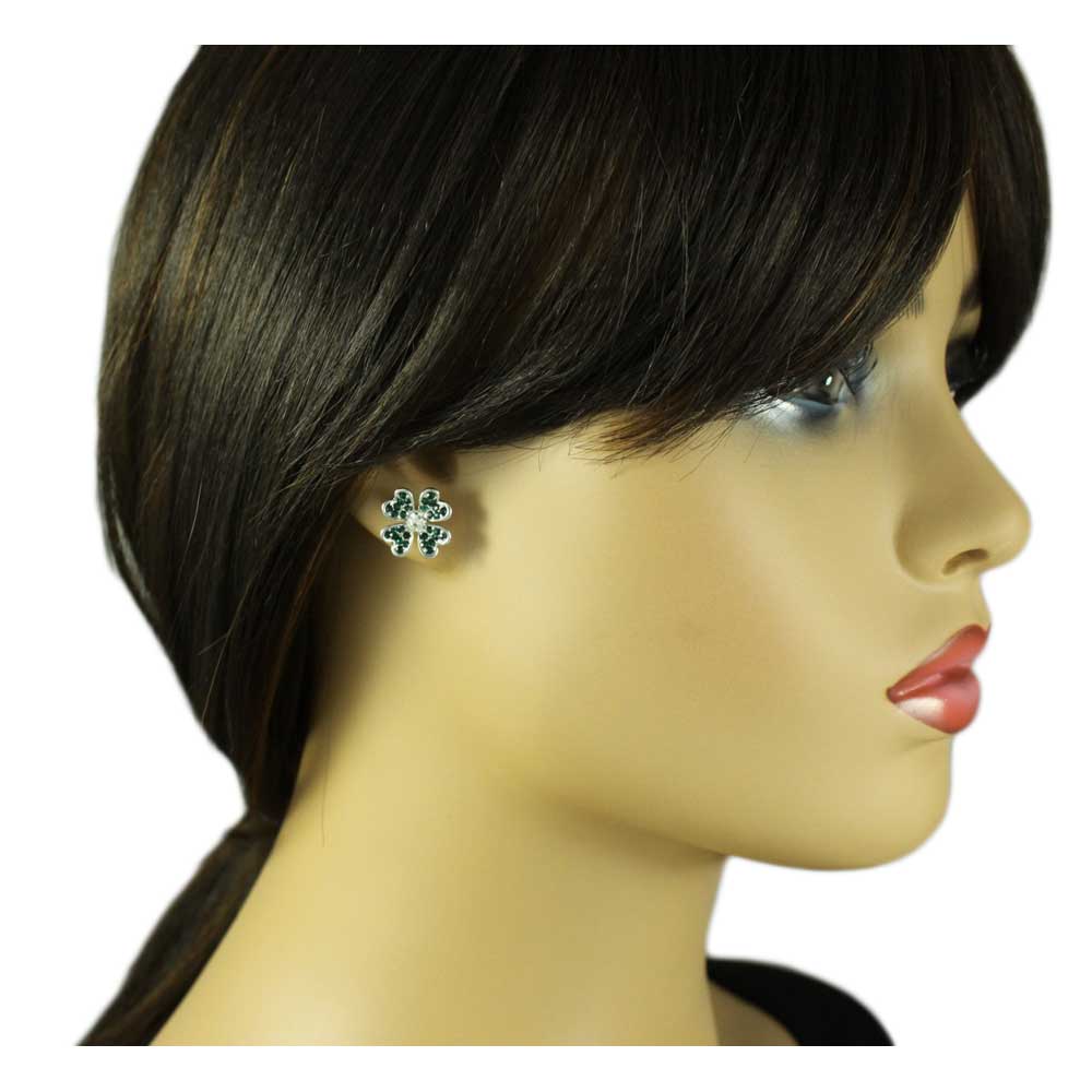 Emerald Green Crystal 4 Leaf Clover Pierced Earring - BTS603E - Lilylin Designs