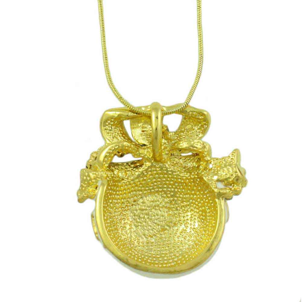Back view of White and Blue Christmas Ornament Pendant on Gold Chain - Lilylin Designs