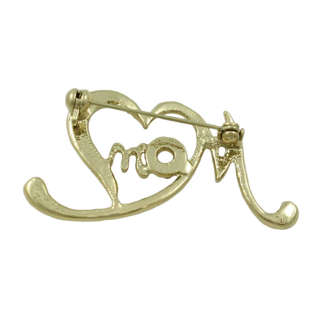Back view of Gold Stylized Open Heart with Red Crystals MOM Pin - Lilylin Designs