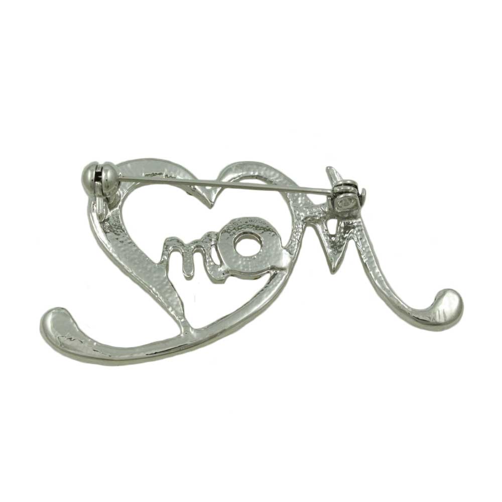 Back view of Silver Stylized Open Heart with Red Crystals MOM Pin - Lilylin Designs