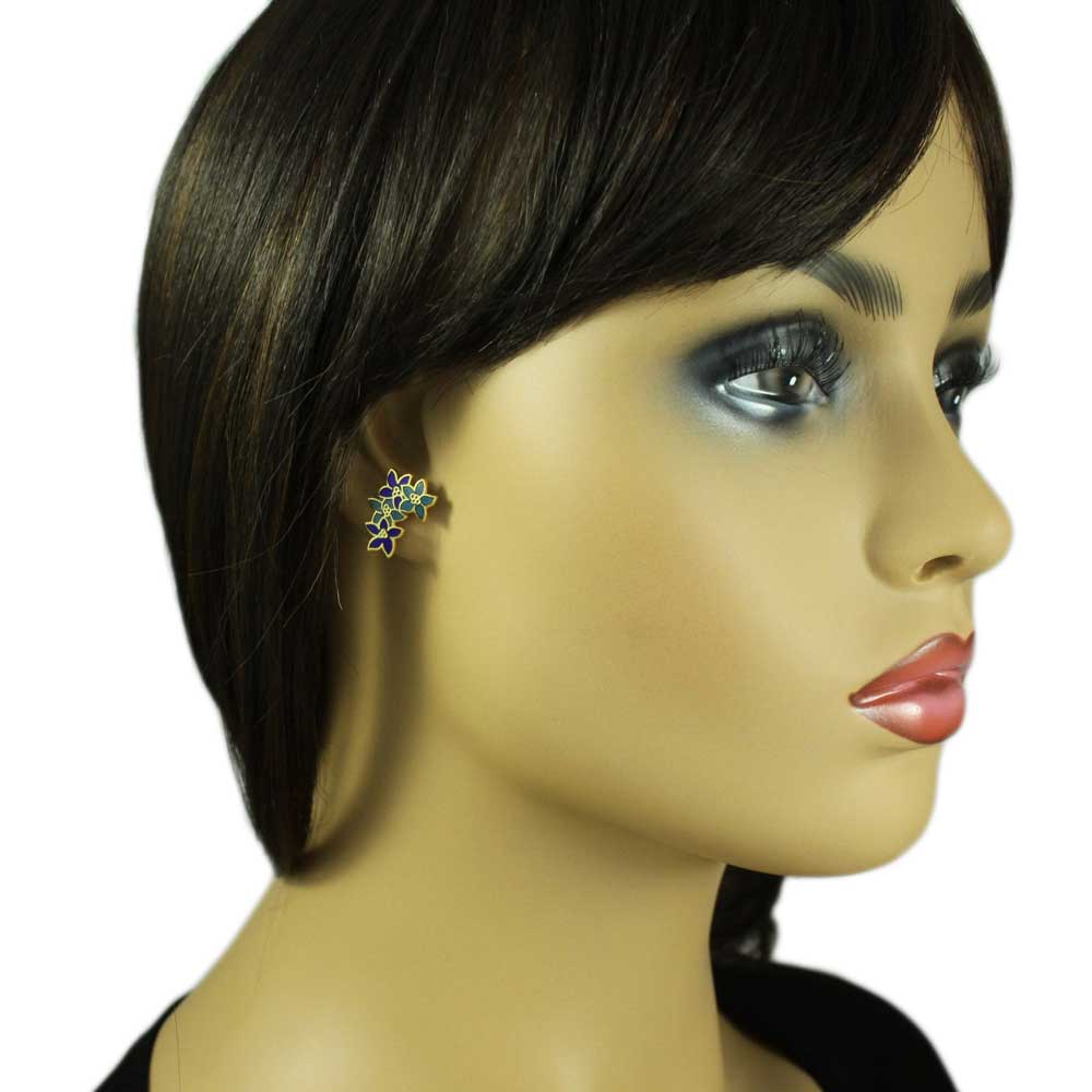 Blue Cloisonne Forget Me Not Flowers Pierced Earring - CE204BL - Lilylin Designs