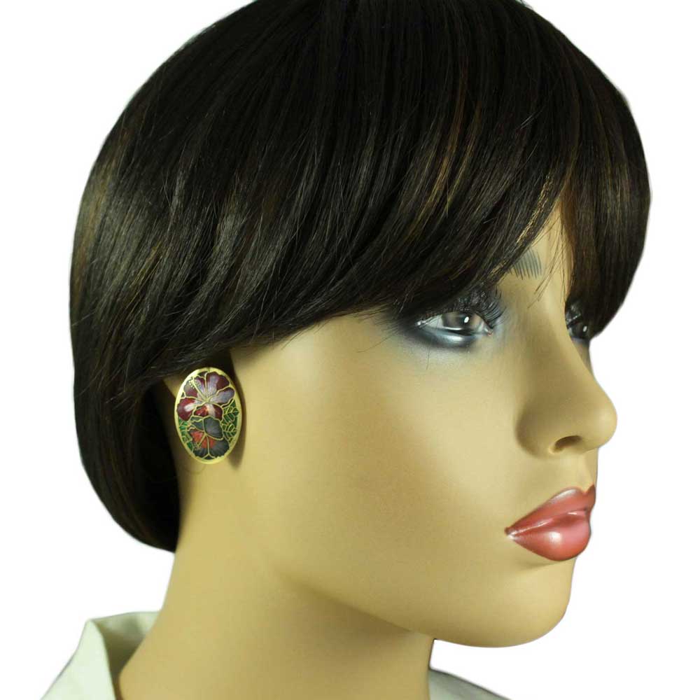 Red and Gray Hibiscus Cloisonne Pin and Earring Set - CP90BS - Lilylin Designs
