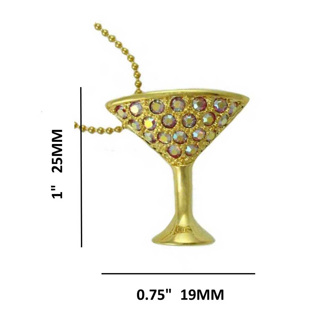 Pink AB Crystals Martini Glass Pendant on Gold Chain with measurements - Lilylin Designs