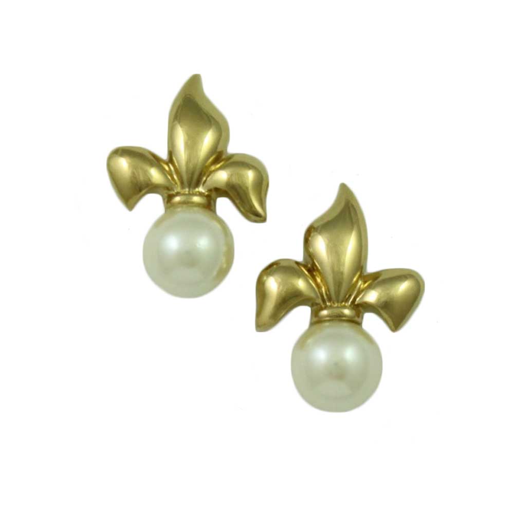 Lilylin Designs Gold-plated Fleur de Lis with White Pearl Stud Earring