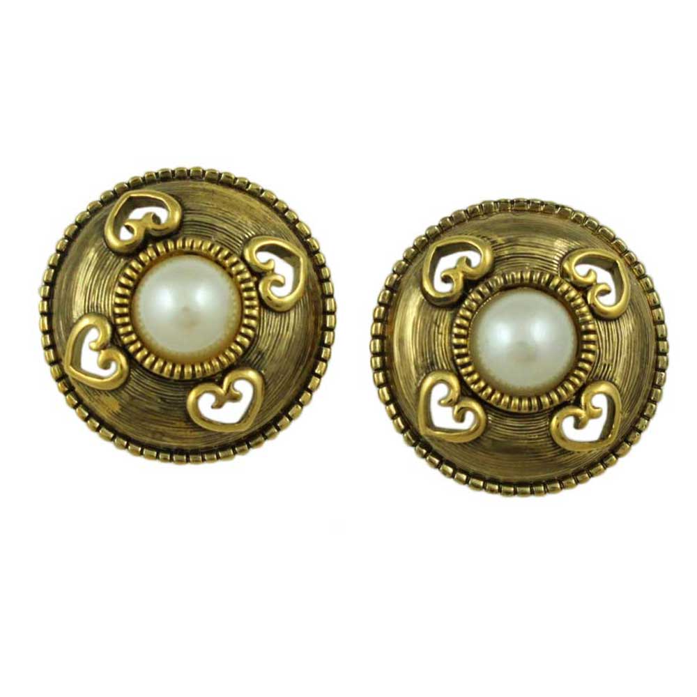 Lilylin Designs Gold Button with Heart Cutouts and Pearl Stud Earring