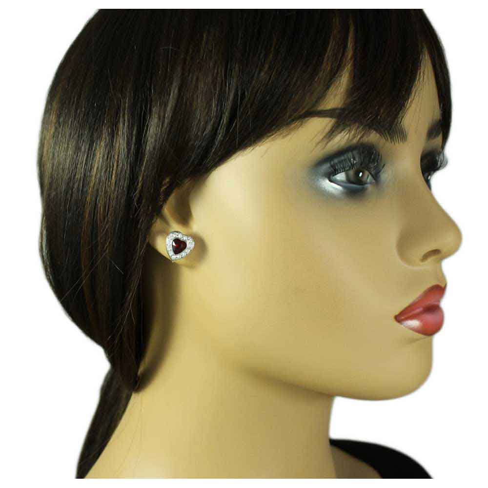 Small Red Crystal Heart with Clear Crystals Pierced Earring - DRSN523E - Lilylin Designs