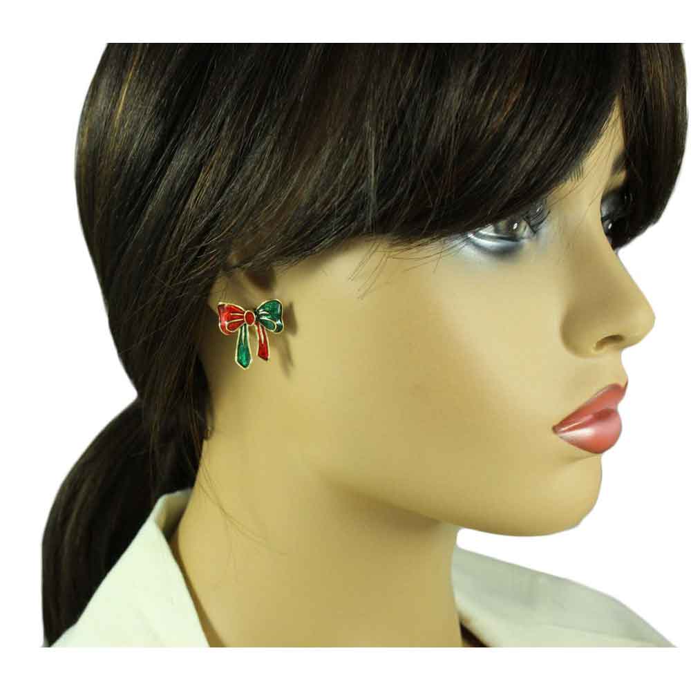 Red and Green Christmas Bow Pierced Earring - EQ106RG - Lilylin Designs