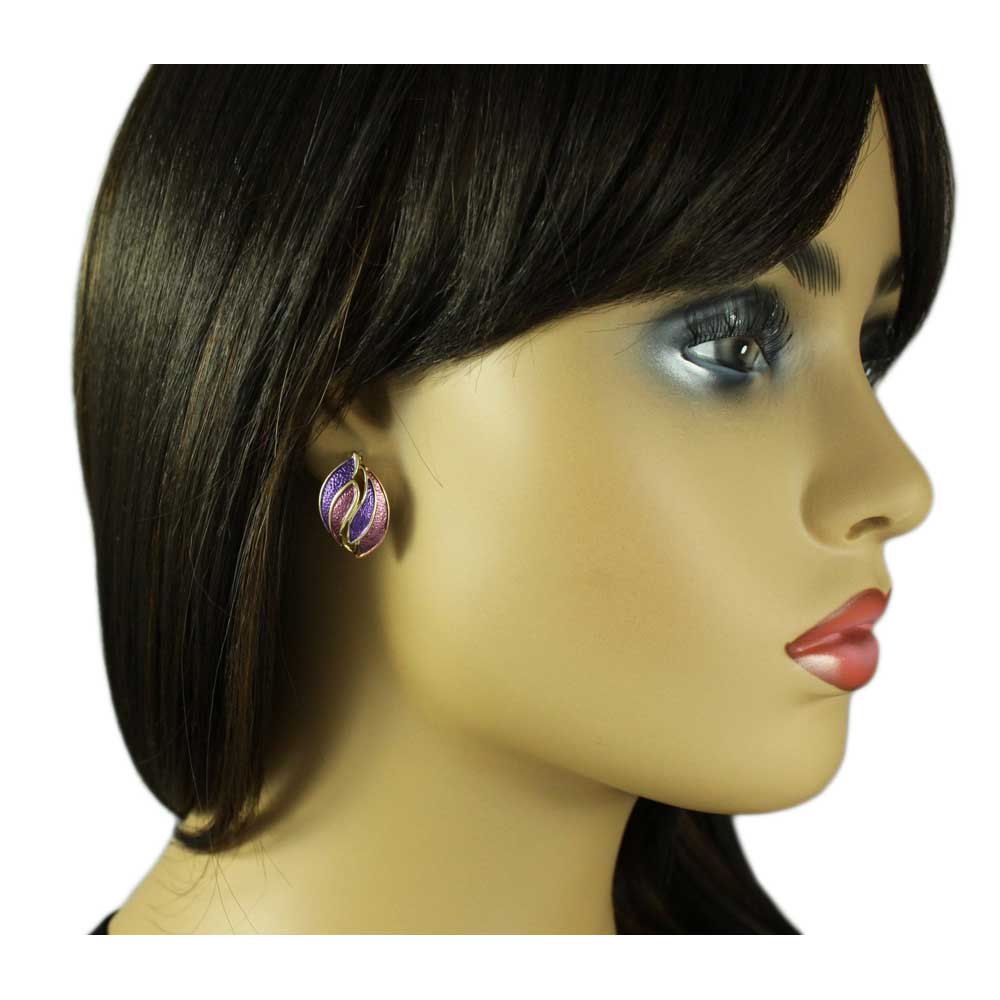Light and Dark Purple Enamel Wave Pierced Earring - EQ141 - Lilylin Designs