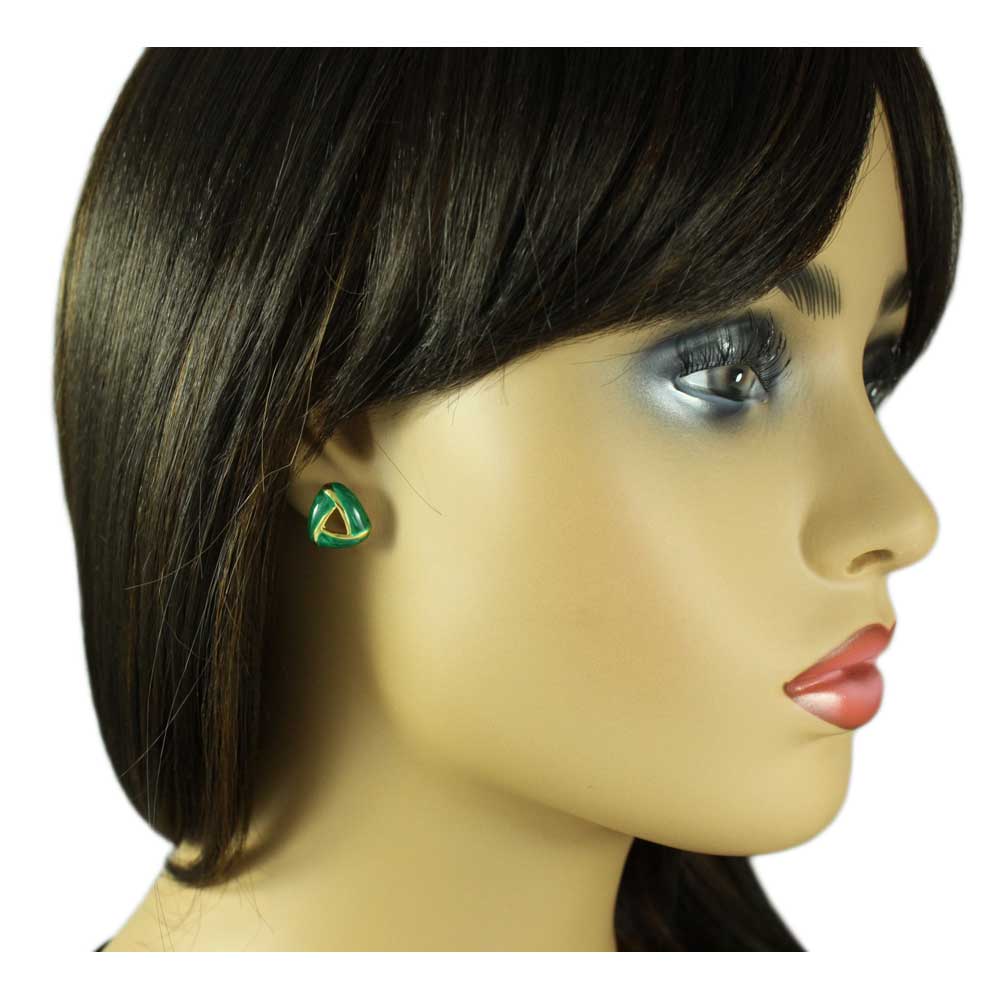 Green Enamel Open Triangle with Gold Pierced Earring - EQ203GN - Lilylin Designs