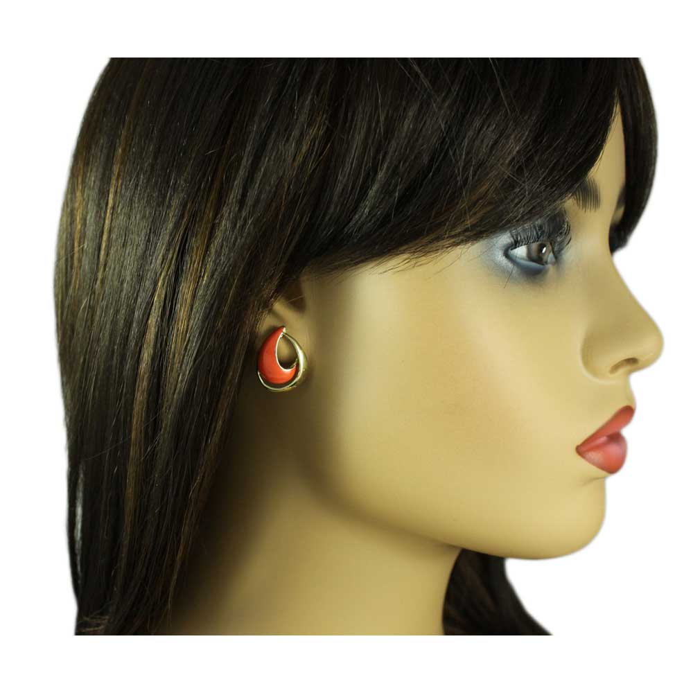 Orange with Gold Open Enamel Teardrop Pierced Earring - EQ301 - Lilylin Designs
