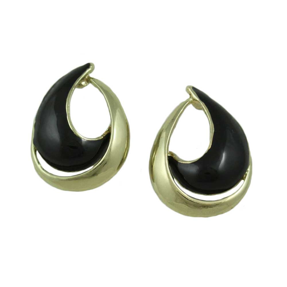 Lilylin Designs Black with Gold Open Enamel Teardrop Pierced Earring