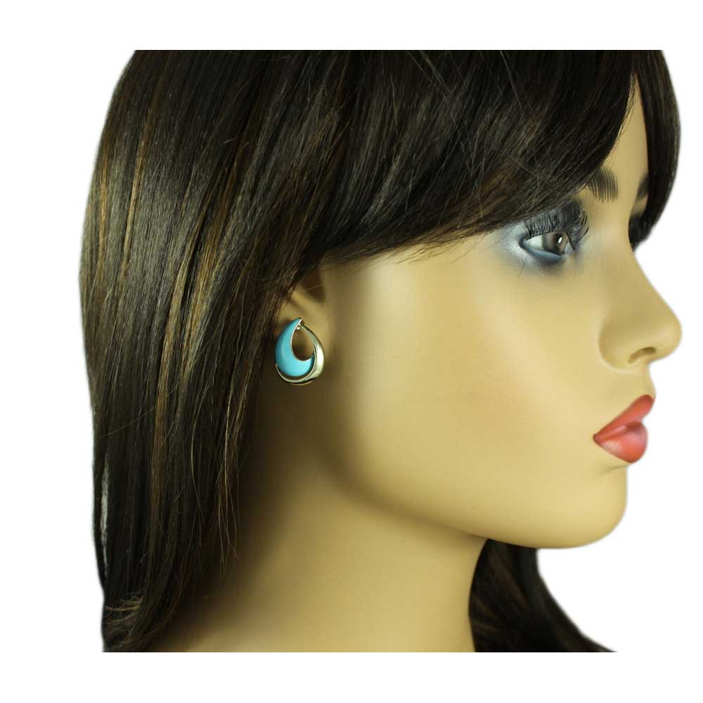 Blue with Gold Open Enamel Teardrop Pierced Earring - EQ301TQ - Lilylin Designs