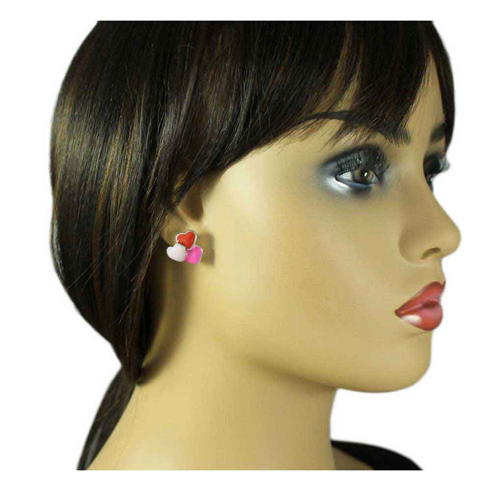 Red, Light Pink, and Hot Pink Hearts Pierced Earring - EQ303 - Lilylin Designs
