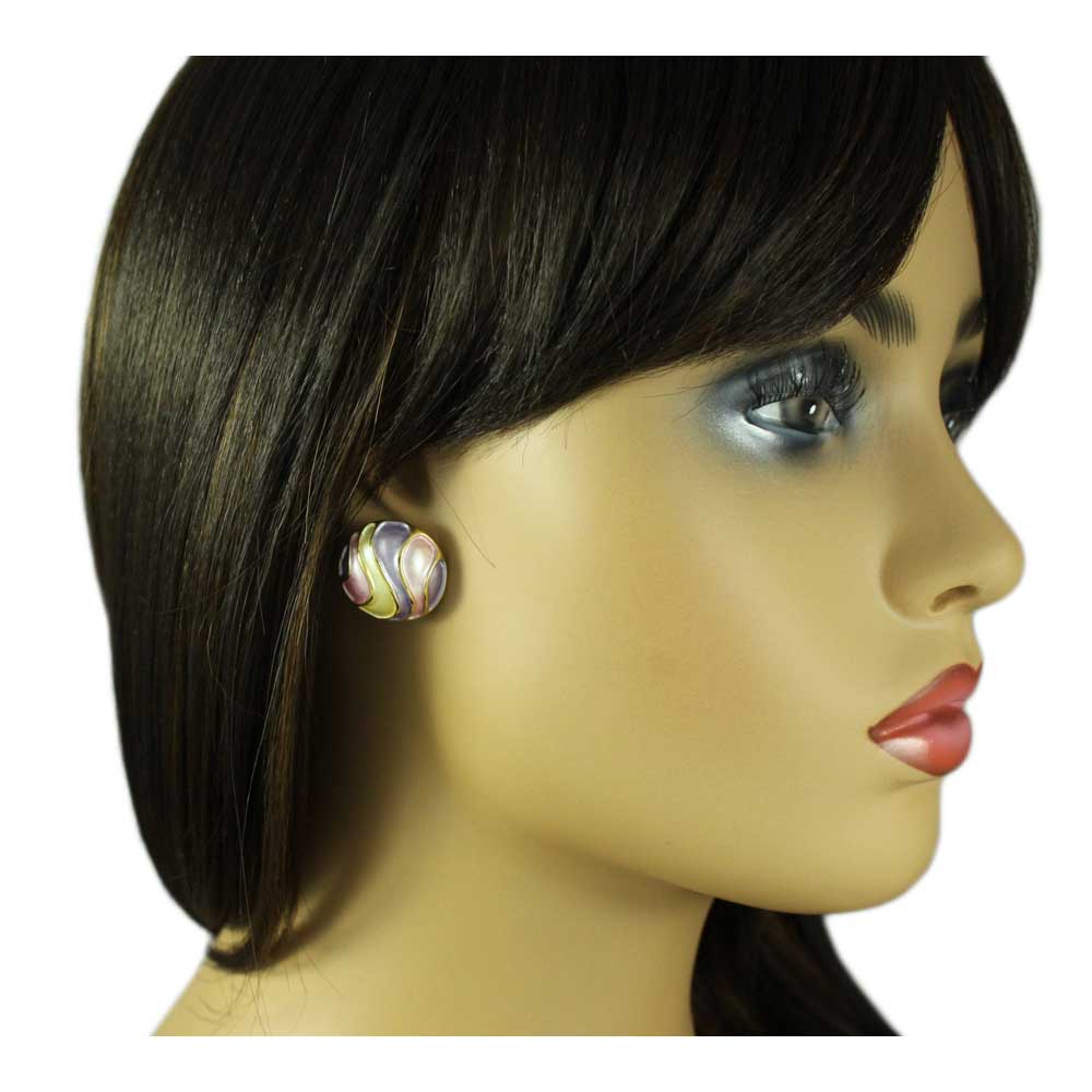 Pastel Enamel Striped Dome Pierced Earring - EQ440 - Lilylin Designs