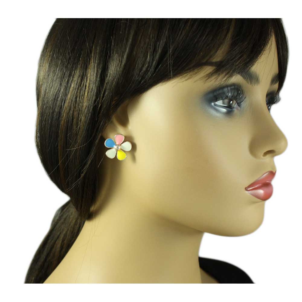 Pastel Enamel Daisy Flower Pierced Earring - EQ501 - Lilylin Designs