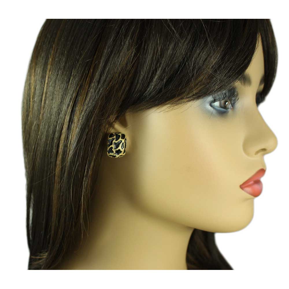 Black and Gold Enamel Leopard Print Pierced Earring - EQ815 - Lilylin Designs